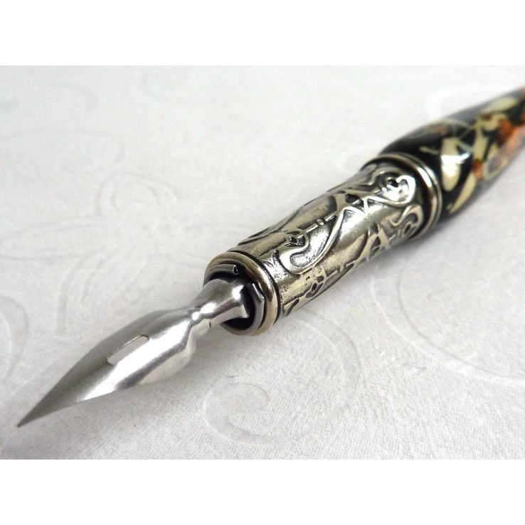 Bladgoud glas kalligrafie pen en inkt