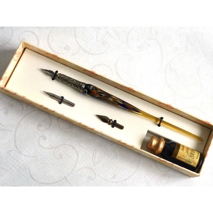 Gold Leaf Glass Calligraphy Pen & Ink