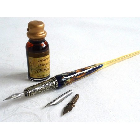 Bladgoud glas kalligrafie pen en inkt