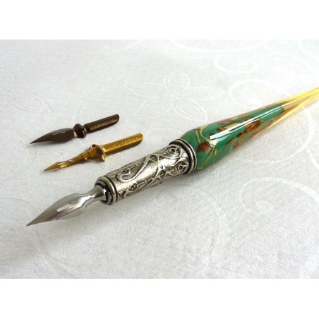 Bladgoud glas kalligrafie pen en inkt