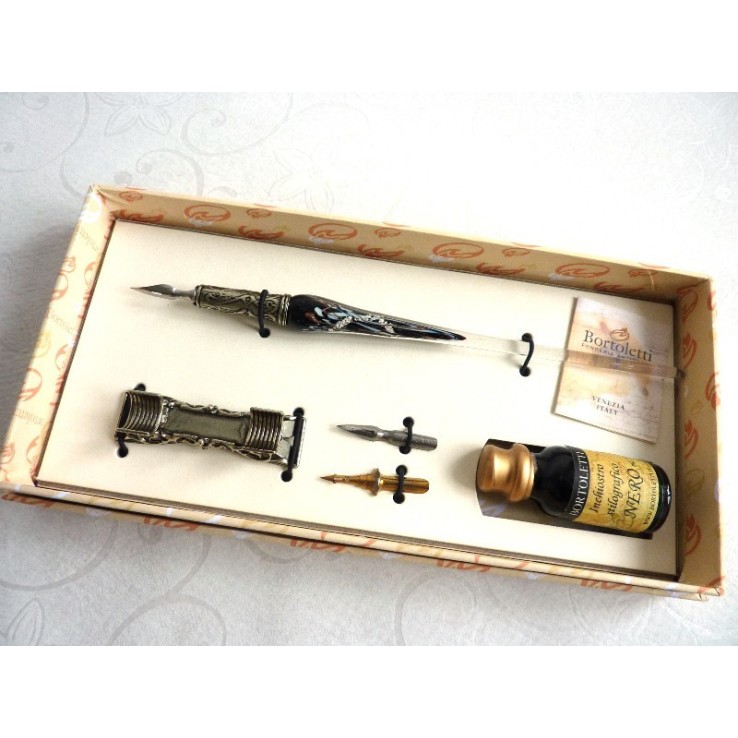 Feuille d'argent stylo de calligraphie en verre avec porte-stylo