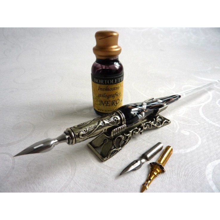 Silver Leaf Glass Calligraphy Pen Set With Pen Rest