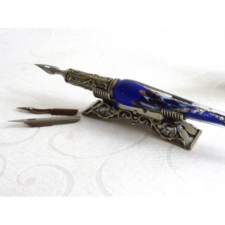 Silver Leaf Glass Calligraphy Pen Set With Pen Rest