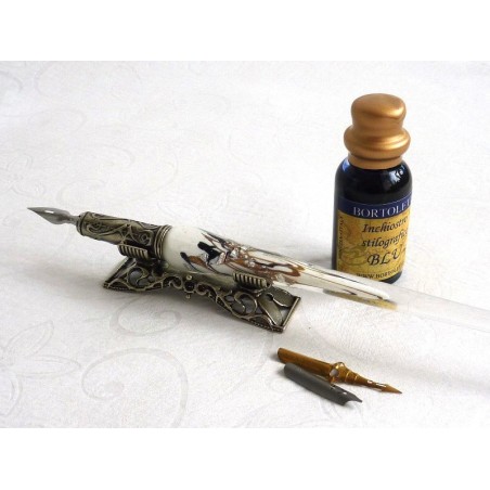 Silver Leaf Glass Calligraphy Pen Set With Pen Rest