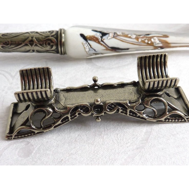 Penna per calligrafia in vetro foglia argento con portapenne