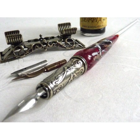 Silver Leaf Glass Calligraphy Pen Set With Pen Rest