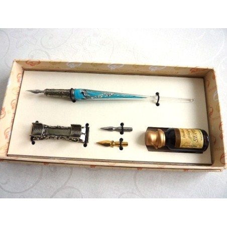 Silver Leaf Glass Calligraphy Pen Set With Pen Rest