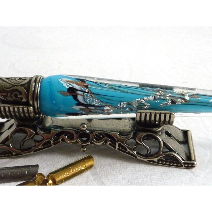 Feuille d'argent stylo de calligraphie en verre avec porte-stylo