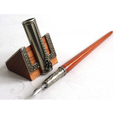 Wooden Dip Pen Inkwell & Pen Holder