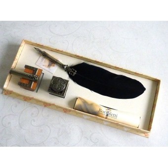 Feather Quill Dip Pen Inkwell & Pen Holder 2