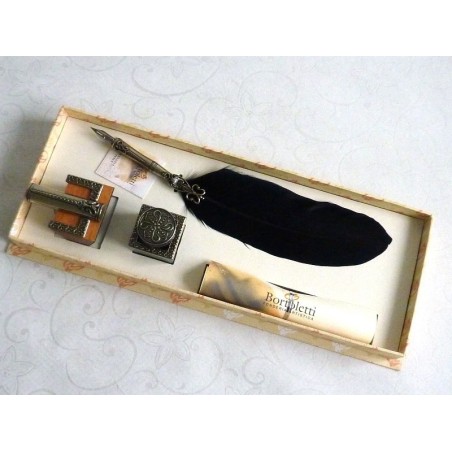 Feather Quill Dip Pen Inkwell & Pen Holder