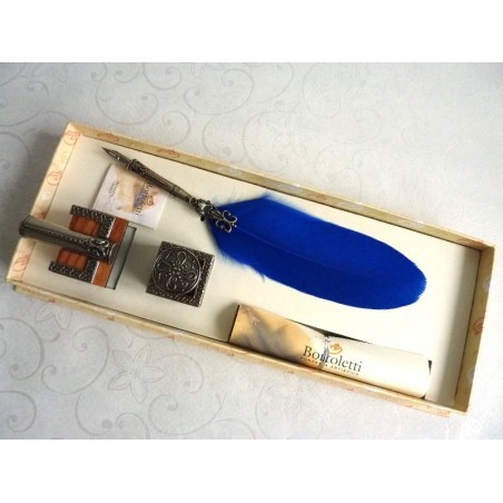 Feather Quill Dip Pen Inkwell & Pen Holder