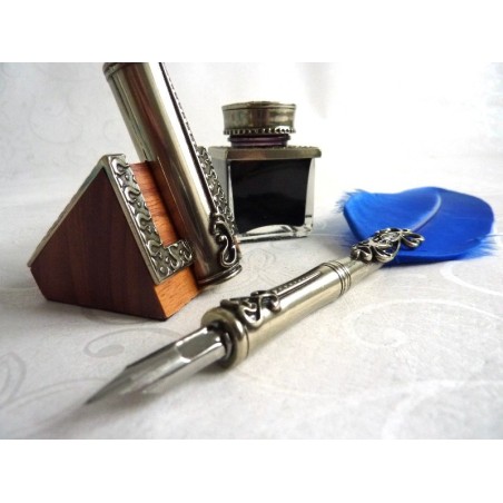 Feather Quill Dip Pen Inkwell & Pen Holder
