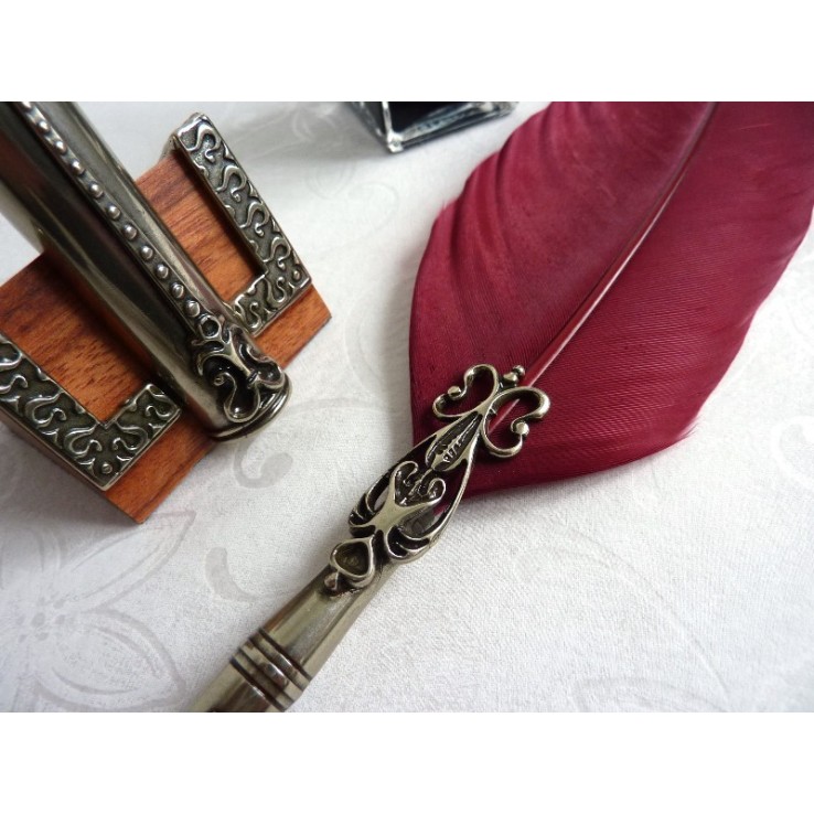 Feather Quill Dip Pen Inkwell & Pen Holder