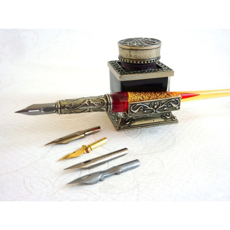 Pluma de caligrafía hoja de oro conjunto