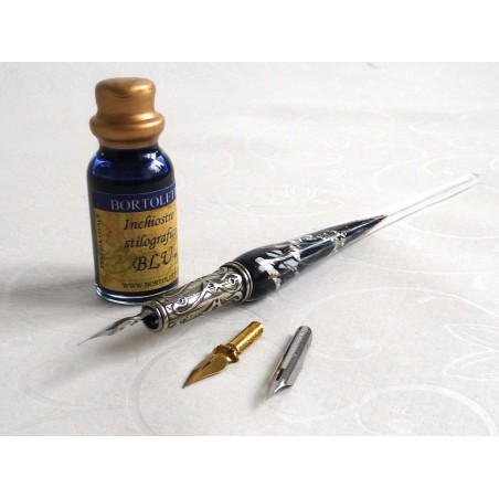 Silver Leaf Glass Calligraphy Pen & Ink