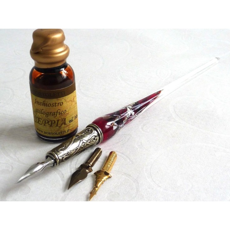 Silbernes Blatt-Glas-Kalligraphie-Feder und Tinte