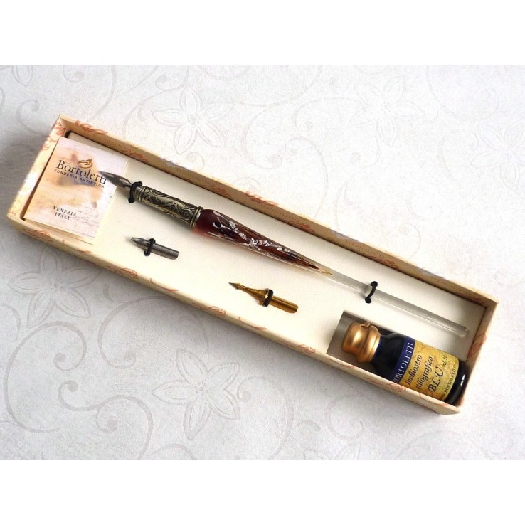 Stylo & encre de calligraphie en verre feuille d'argent