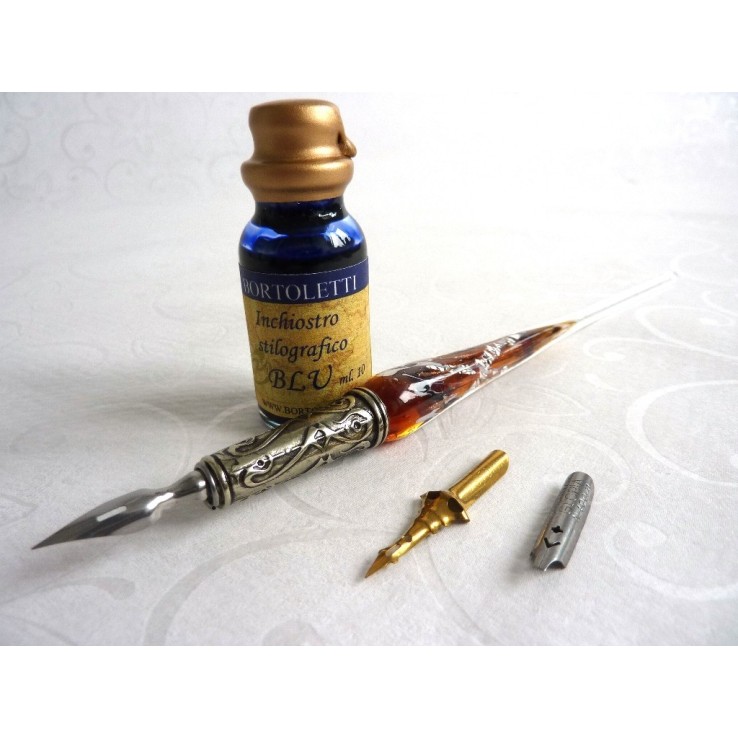 Silver Leaf Glass Calligraphy Pen & Ink