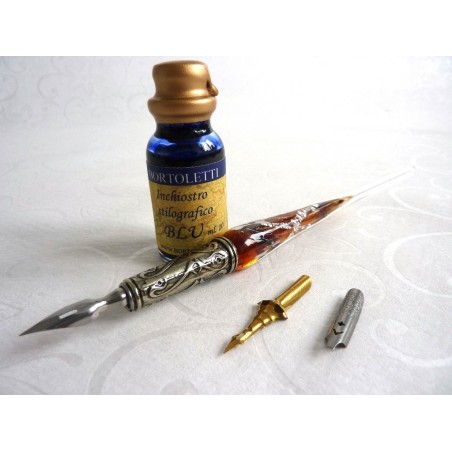 Silver Leaf Glass Calligraphy Pen & Ink