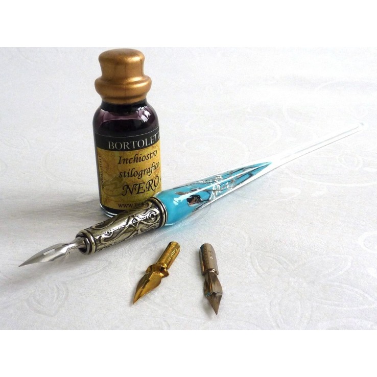 Stylo & encre de calligraphie en verre feuille d'argent