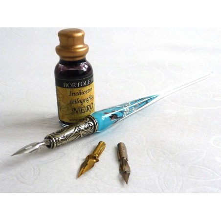 Stylo & encre de calligraphie en verre feuille d'argent