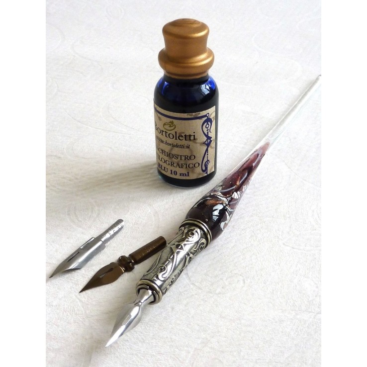 Hoja de plata de cristal Caligrafía Pluma y tinta