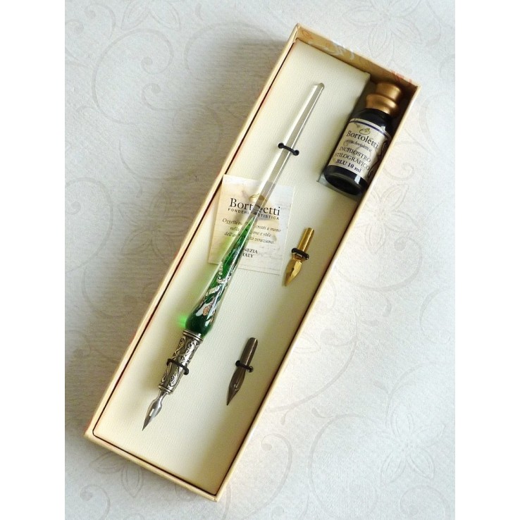 Stylo & encre de calligraphie en verre feuille d'argent