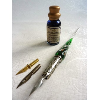 Sølv blad glas kalligrafi pen og blæk