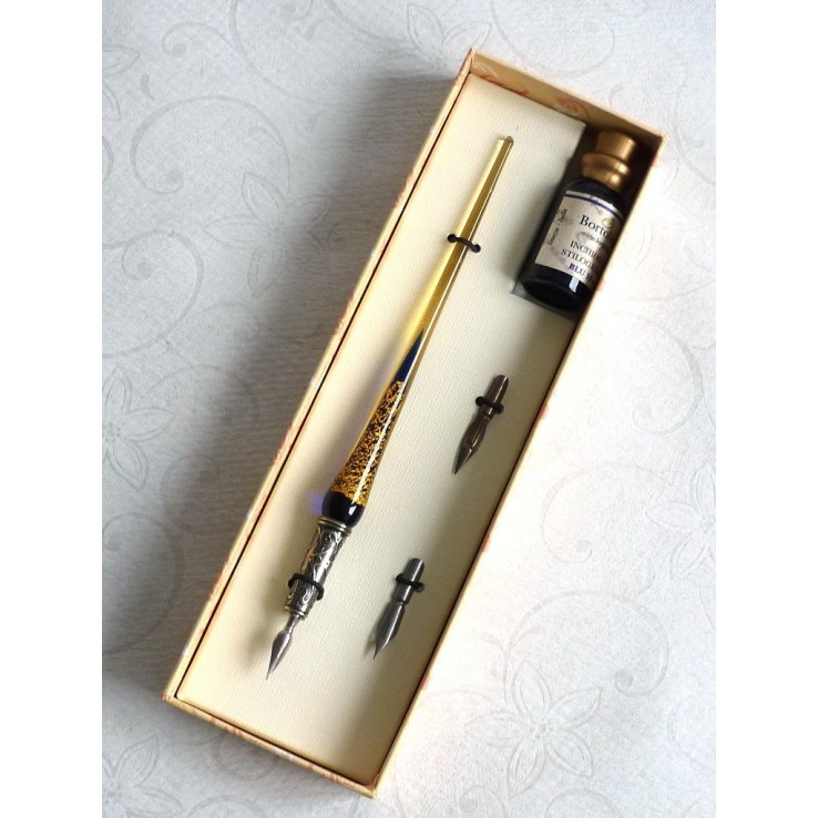 Foglia oro penna vetro calligrafia, pennini e inchiostro