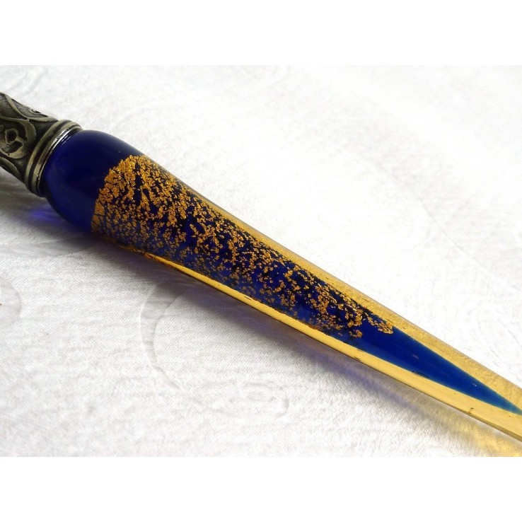 Stylo de calligraphie en verre feuille d'or, plumes et encre