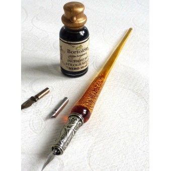 Foglia oro penna vetro calligrafia, pennini e inchiostro