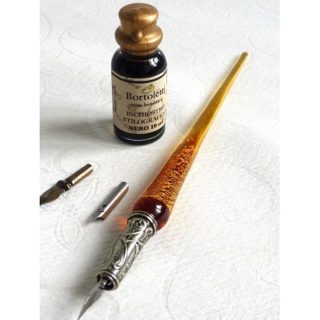 Foglia oro penna vetro calligrafia, pennini e inchiostro