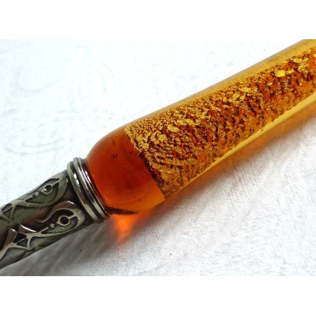 Stylo de calligraphie en verre feuille d'or, plumes et encre
