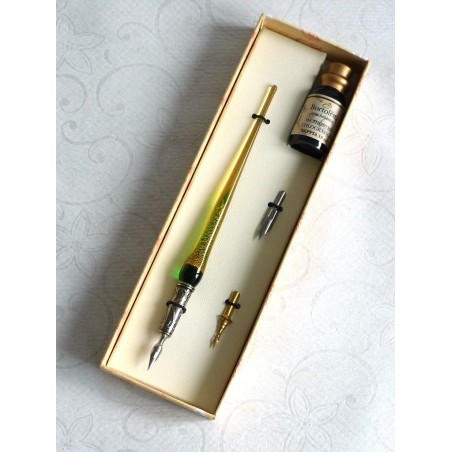 Foglia oro penna vetro calligrafia, pennini e inchiostro