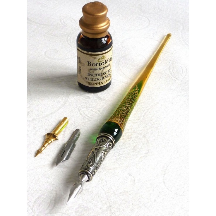Gold Leaf Glass Calligraphy Pen Nibs & Ink