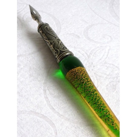 Stylo de calligraphie en verre feuille d'or, plumes et encre