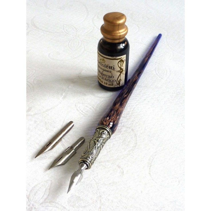 Penna calligrafica in rame e vetro