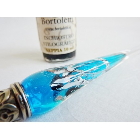 Feuille d'argent stylo de calligraphie en verre avec porte-stylo