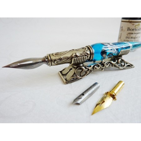 Feuille d'argent stylo de calligraphie en verre avec porte-stylo