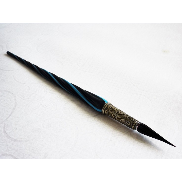 Penna calligrafica in vetro ritorto e pennino in vetro