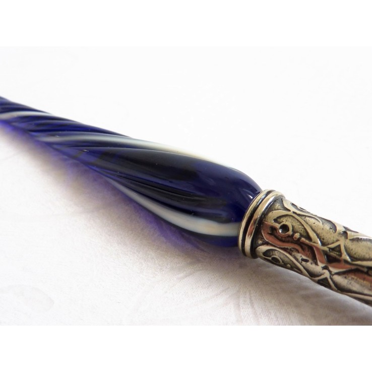 Penna calligrafica in vetro ritorto e pennino in vetro
