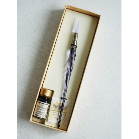 Penna calligrafica in vetro ritorto e pennino in vetro