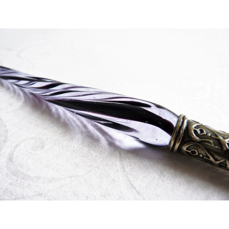 Penna calligrafica in vetro ritorto e pennino in vetro