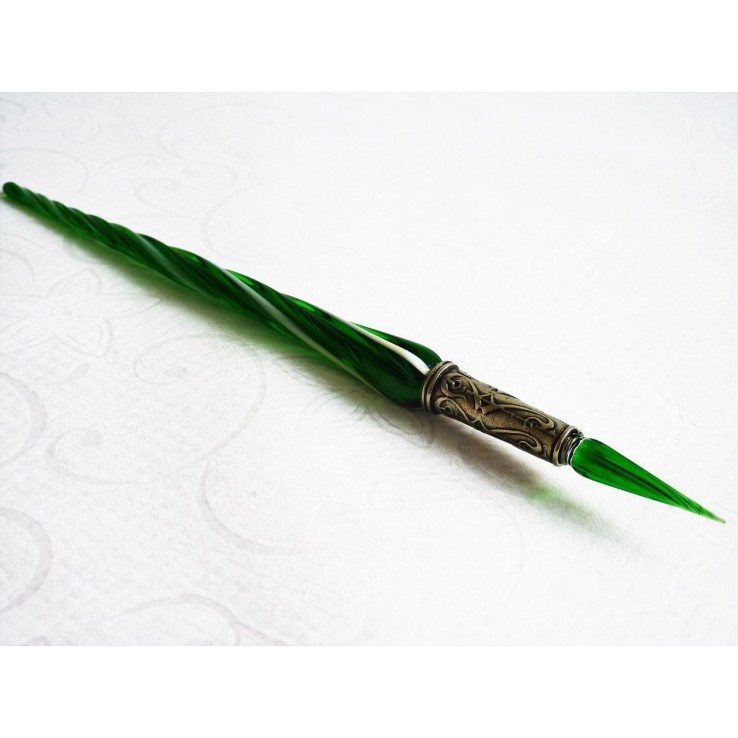 Penna calligrafica in vetro ritorto e pennino in vetro