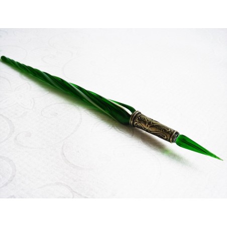 Stylo calligraphie en verre torsadé et plume en verre