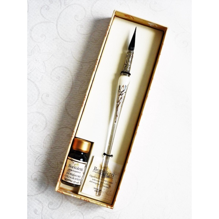 Silver leaf glass pen with glass nib