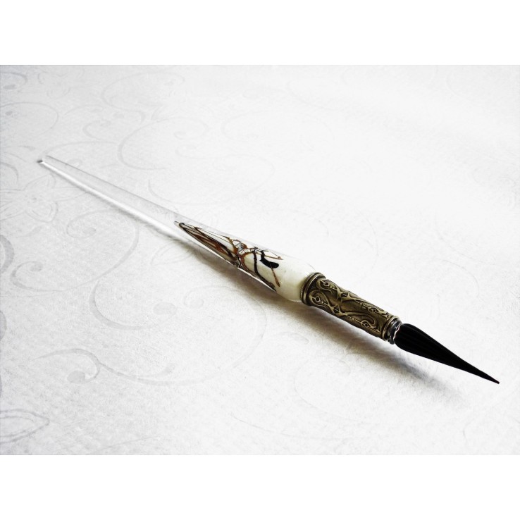 Argent stylo verre de feuilles avec pointe de verre