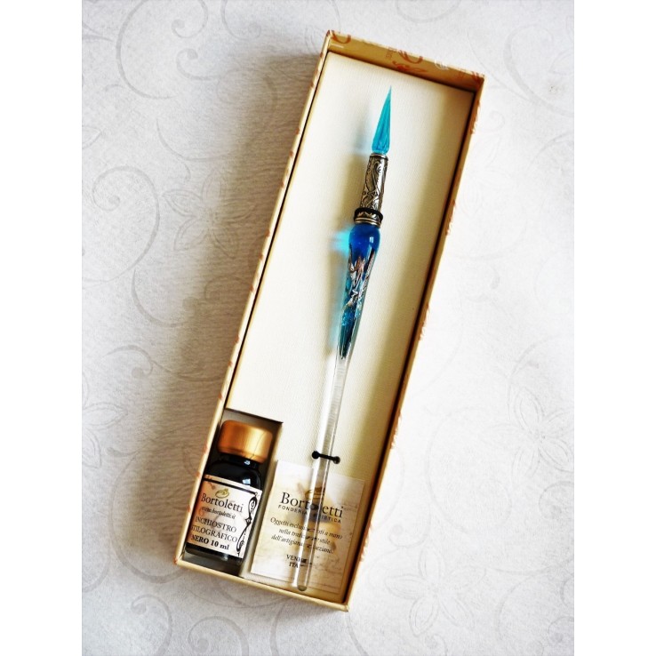 Pluma de plata cristal hoja con punta de vidrio