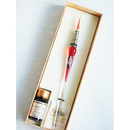 Zilveren blad glas pen met glas penpunt